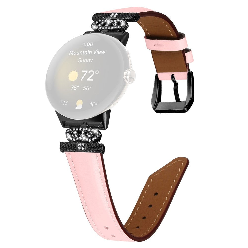 Google Pixel Watch 1 / 2 / 3 (41mm) Läderrem med Svart Strass Spänne - Rosa