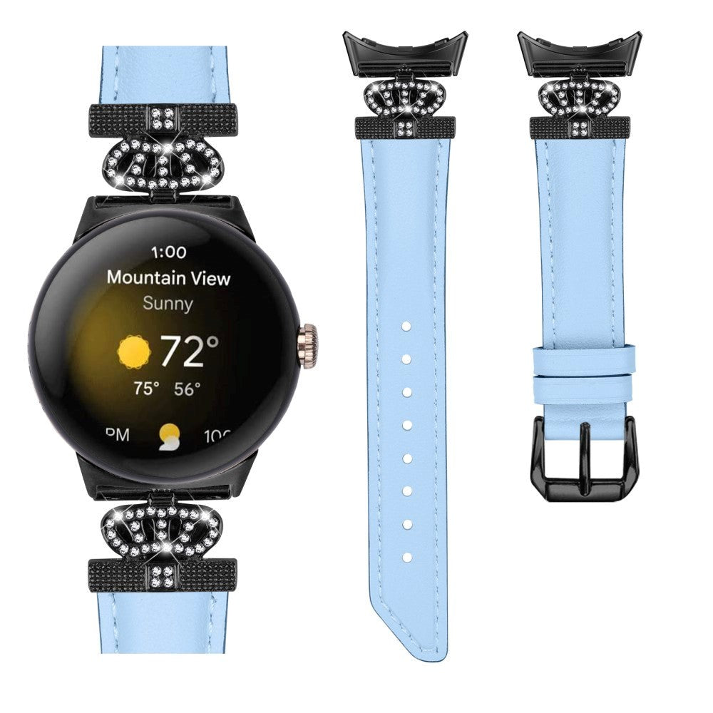 Google Pixel Watch 1 / 2 / 3 (41mm) Läderrem med Svart Strass Spänne - Blå