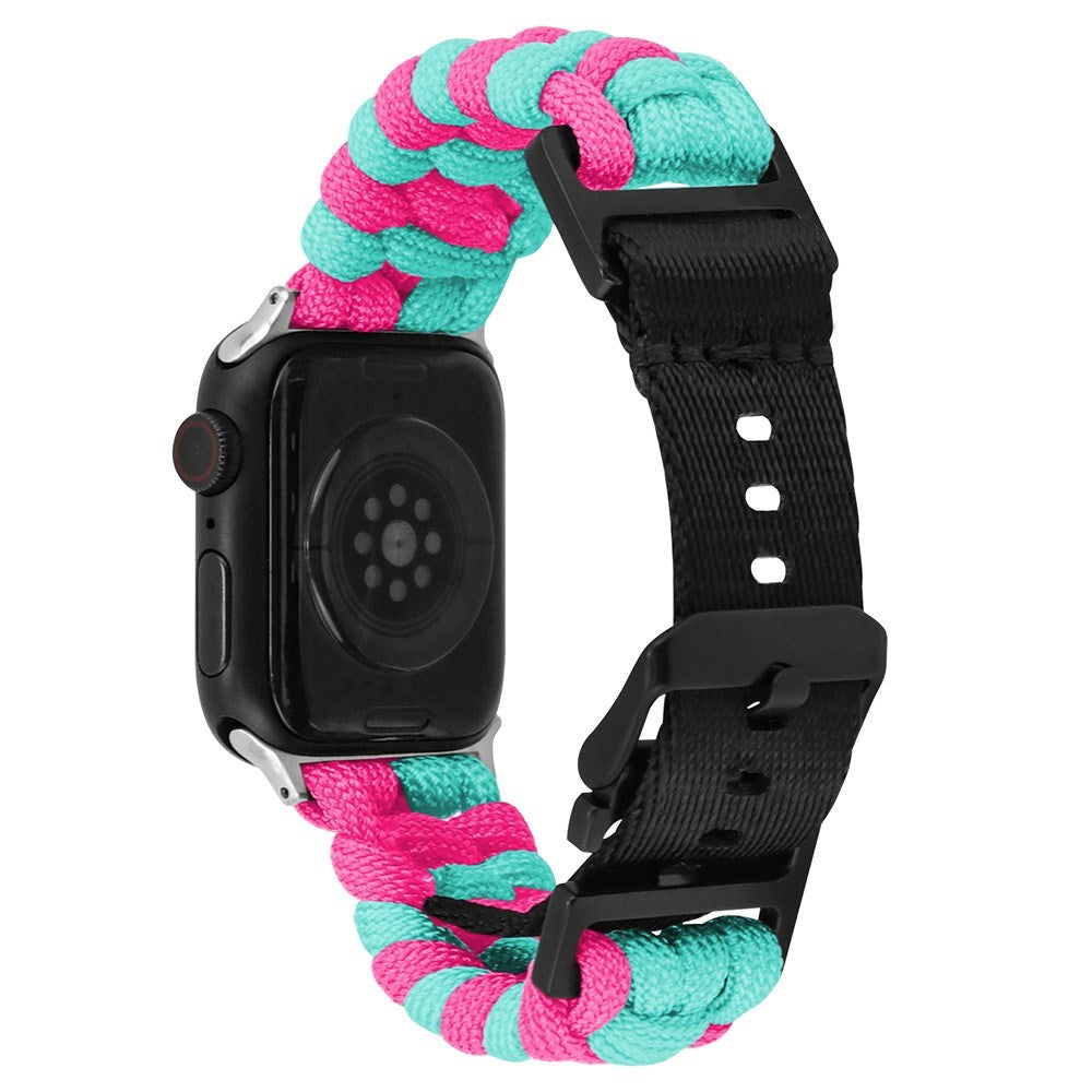 Apple Watch (42/44/SE/45/46/49mm) EIDERWOOD Flätat Nylon Armband - Blå / Rosa