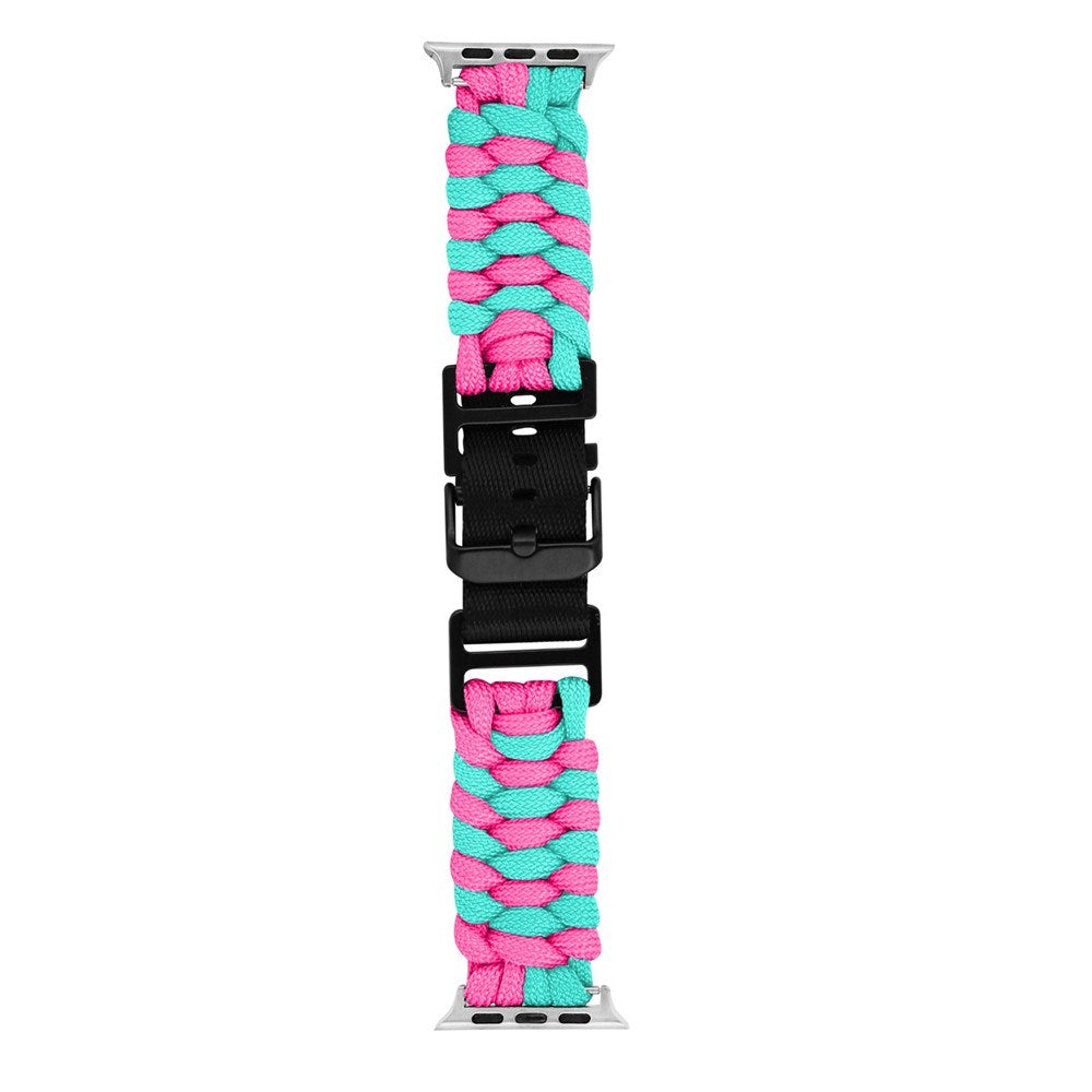Apple Watch (42/44/SE/45/46/49mm) EIDERWOOD Flätat Nylon Armband - Blå / Rosa