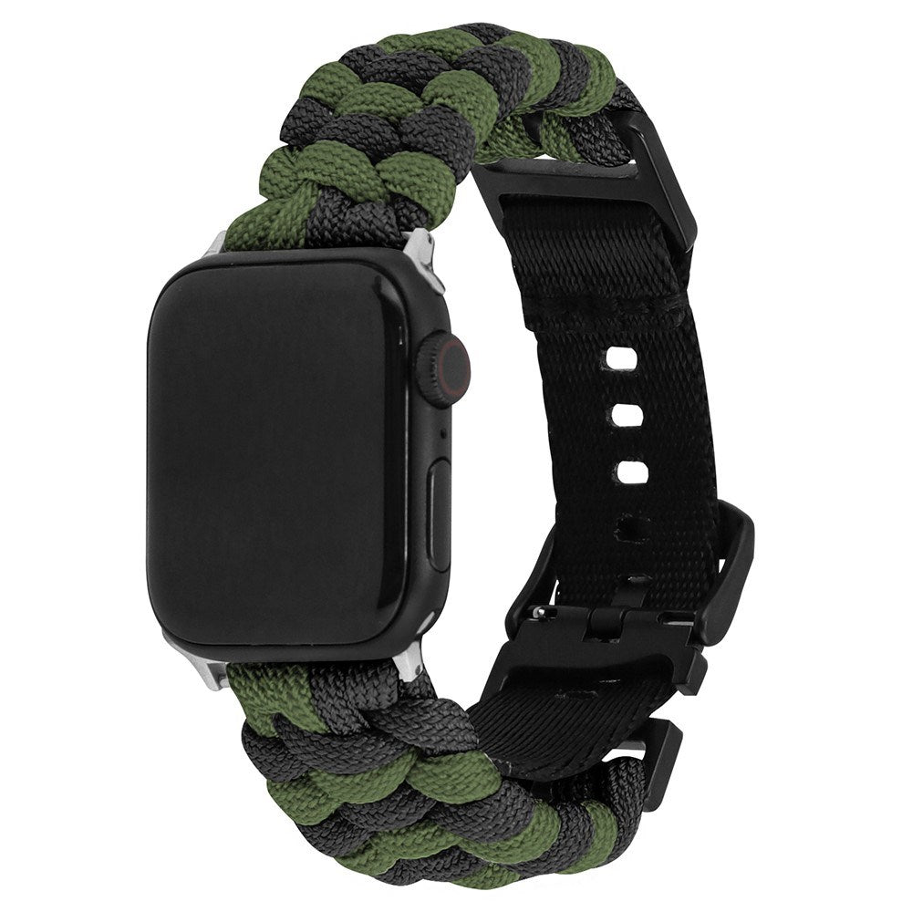 Apple Watch (42/44/SE/45/46/49mm) EIDERWOOD Flätat Nylon Armband - Grön / Svart