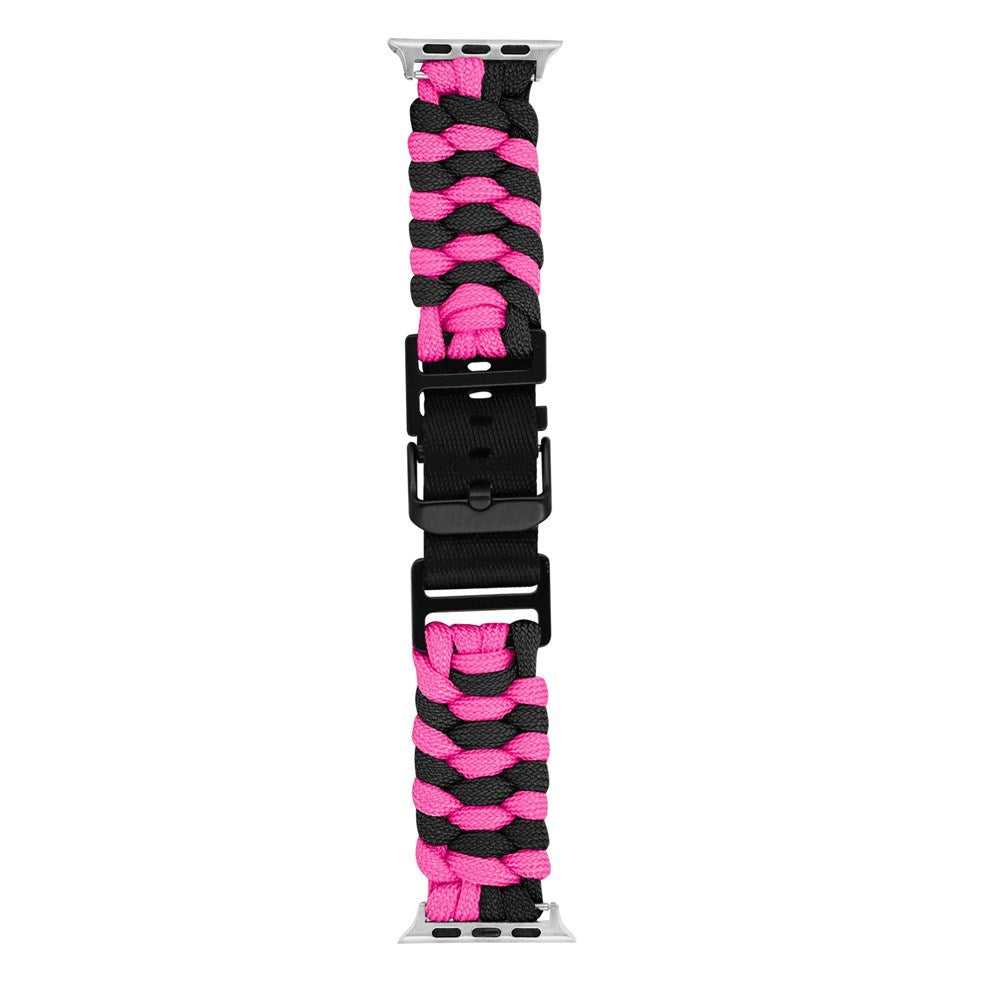 Apple Watch (42/44/SE/45/46/49mm) EIDERWOOD Flätat Nylon Armband - Svart / Rosa