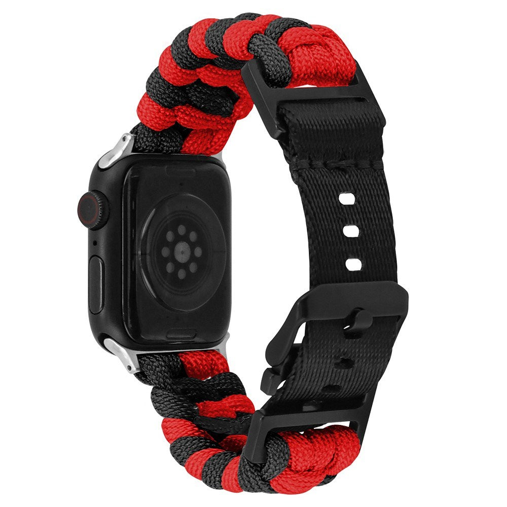 Apple Watch (42/44/SE/45/46/49mm) EIDERWOOD Flätat Nylon Armband - Röd / Svart