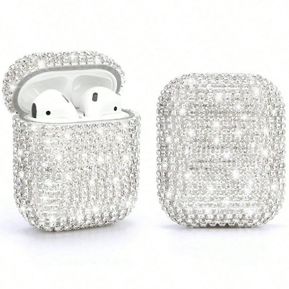 Apple AirPods (1. & 2. Gen.) Hårt Plast Fodral med Strass - Silver