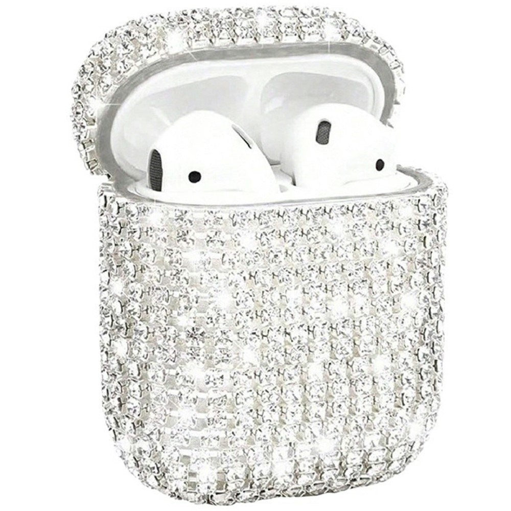 Apple AirPods (1. & 2. Gen.) Hårt Plast Fodral med Strass - Silver