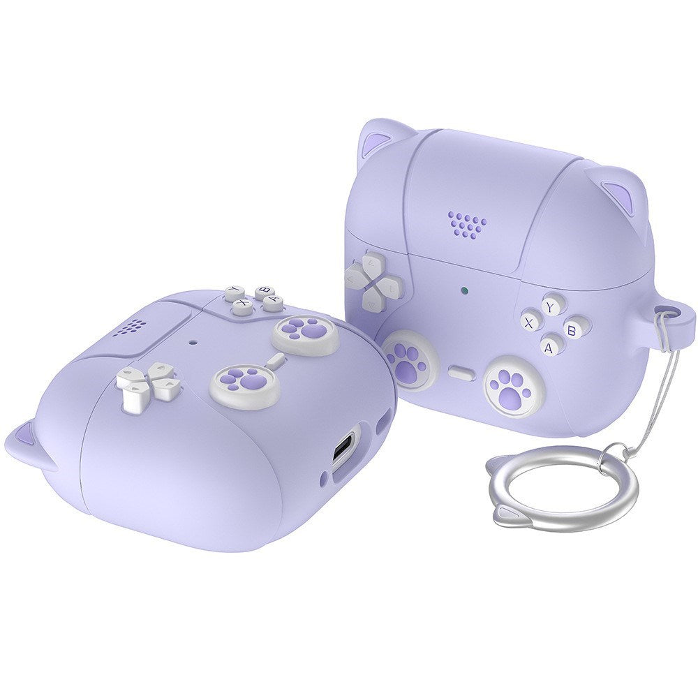 Apple AirPods Pro (3. Gen.) Silikon Katt Skal m. Gamer Design - Lila