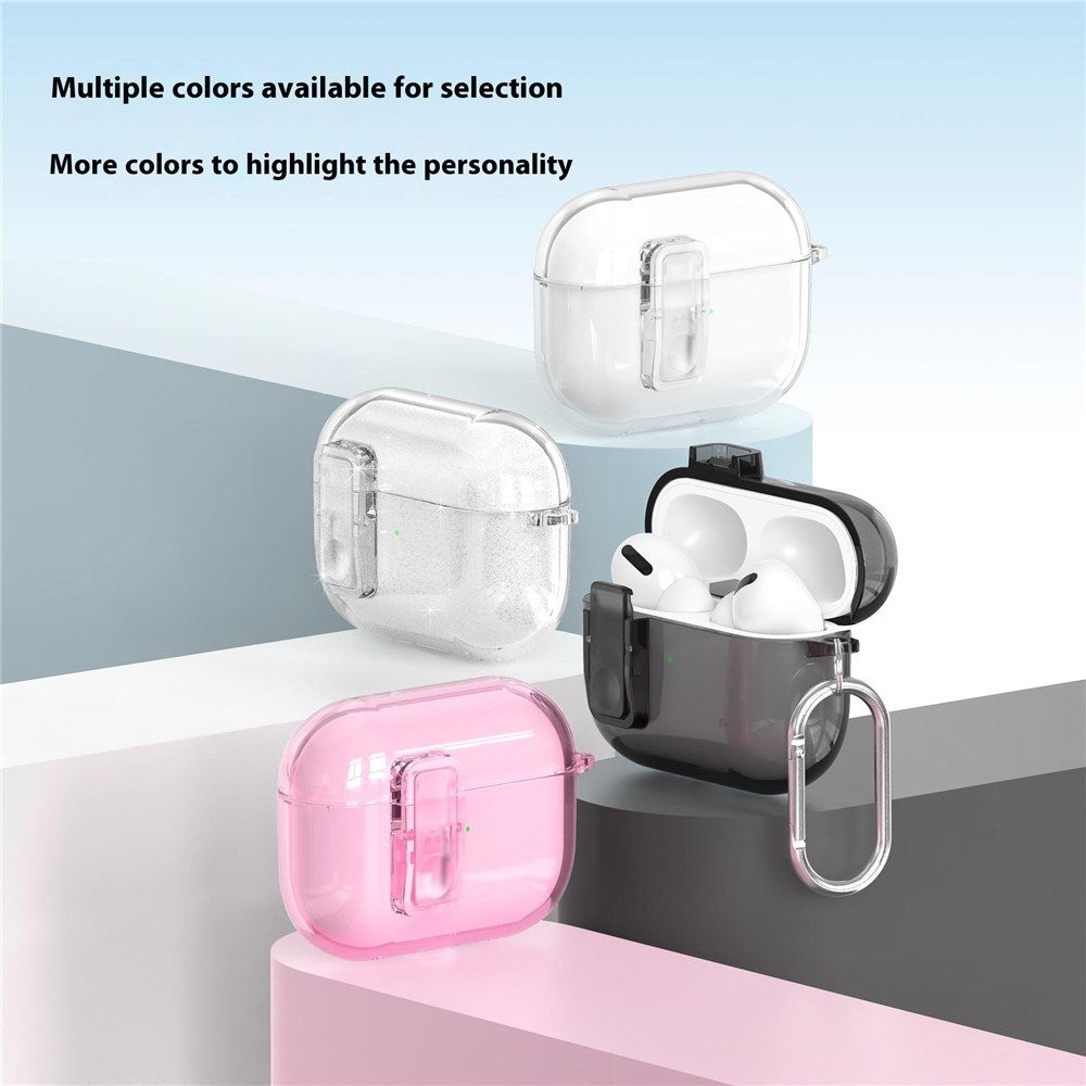 Apple AirPods Pro (3. gen.) Hybrid Plast Skal m. Karabinhake - Genomskinlig Glitter / Rosa