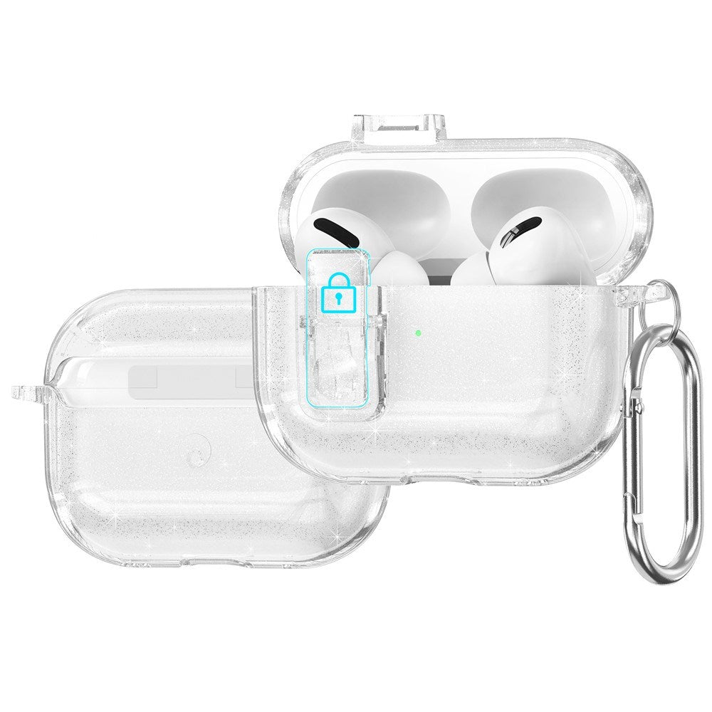 Apple AirPods Pro (3. gen.) Hybrid Plast Skal m. Karabinhake - Genomskinlig Glitter