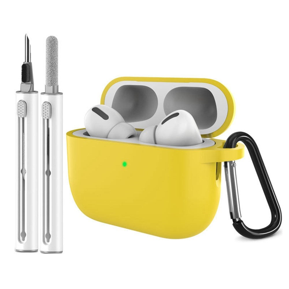 Apple AirPods Pro (3. gen.) Silikon Skal m. Karabinhake & Rengöringspenna - Yellow