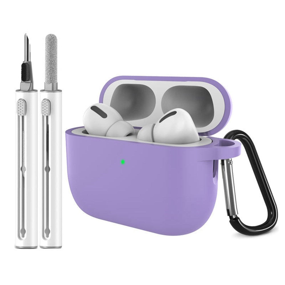 Apple AirPods Pro (3. gen.) Silikon Skal m. Karabinhake & Rengöringspenna - Violet