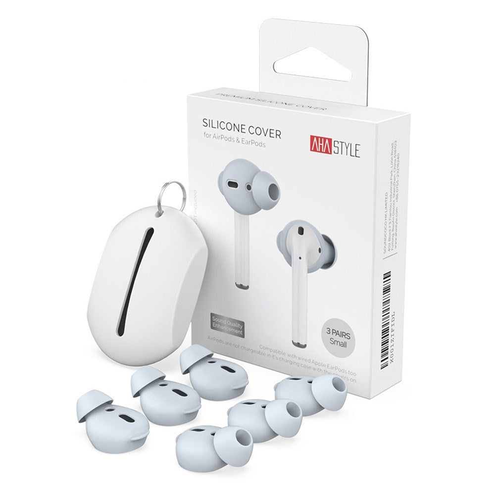 Apple AirPods (1. & 2. Gen.) Öronsnäckor 3-Pack med Förvaringsfodral – Storlek S – Ljusblå