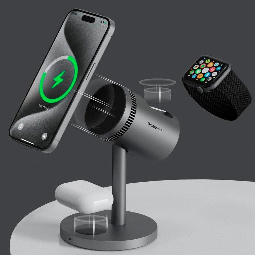 Aukey MagFusion 3-i-1 Pro Qi2 Trådlös Laddare - MagSafe Kompatibel - Grå