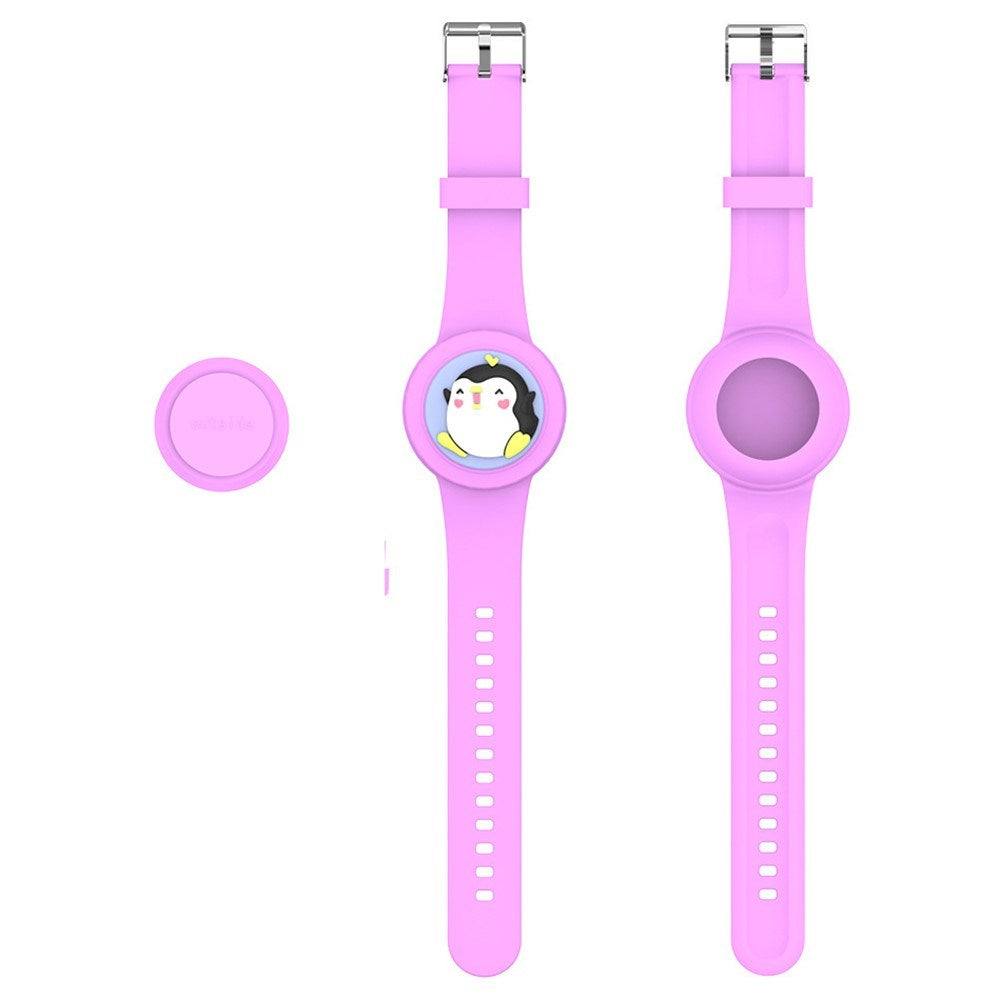 Apple AirTag 1. & 2. Gen. Silikonarmband med 3D-Design – Rosa / Pingvin