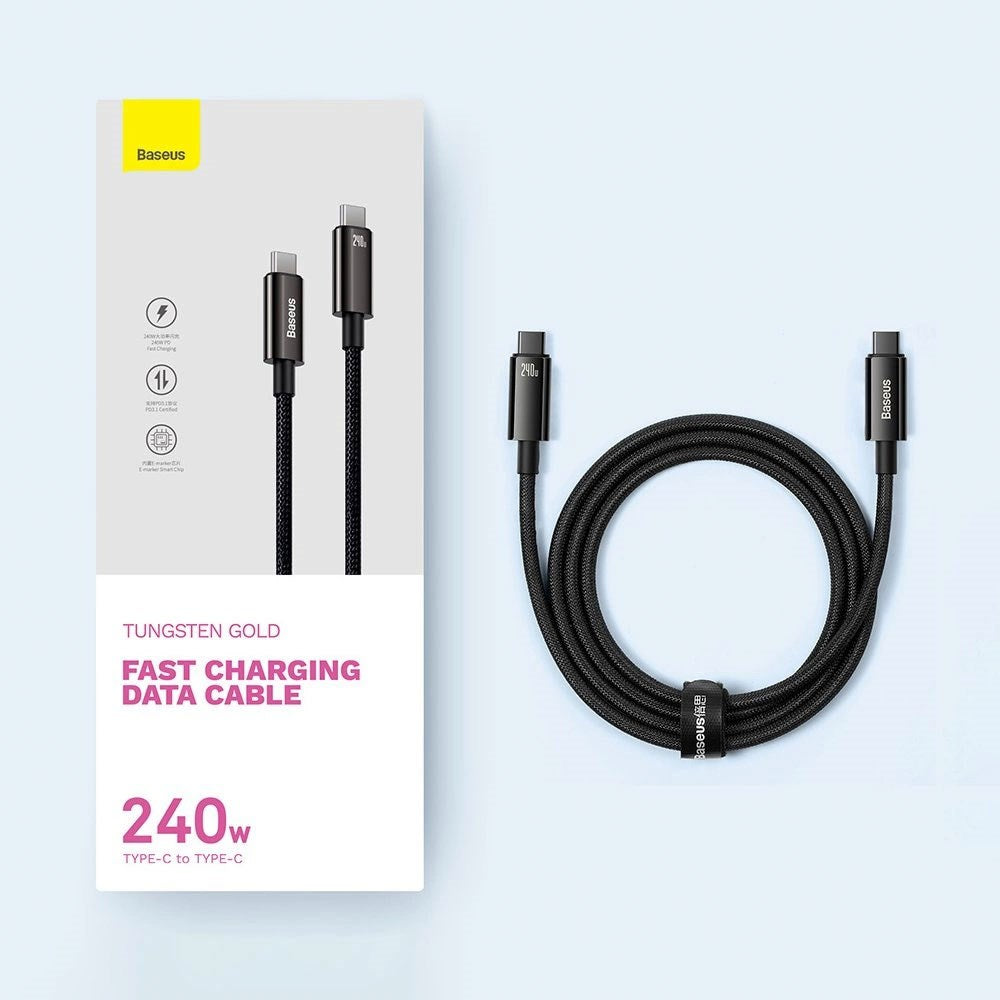Baseus 240W USB-C till USB-C Kabel 480Mb/s - 3m - Svart