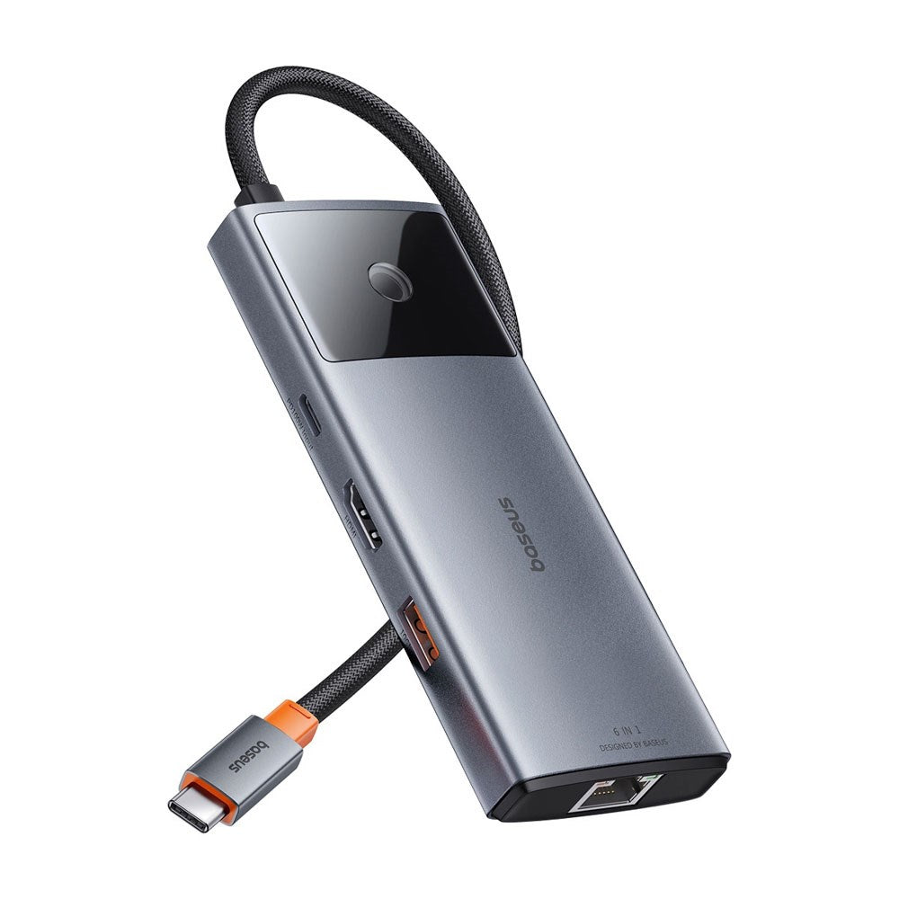 Baseus USB-C 6-i-1 Multiportadapter med 2 x USB-C 2 x USB-A 1 x HDMI 1 x RJ45 - Grå