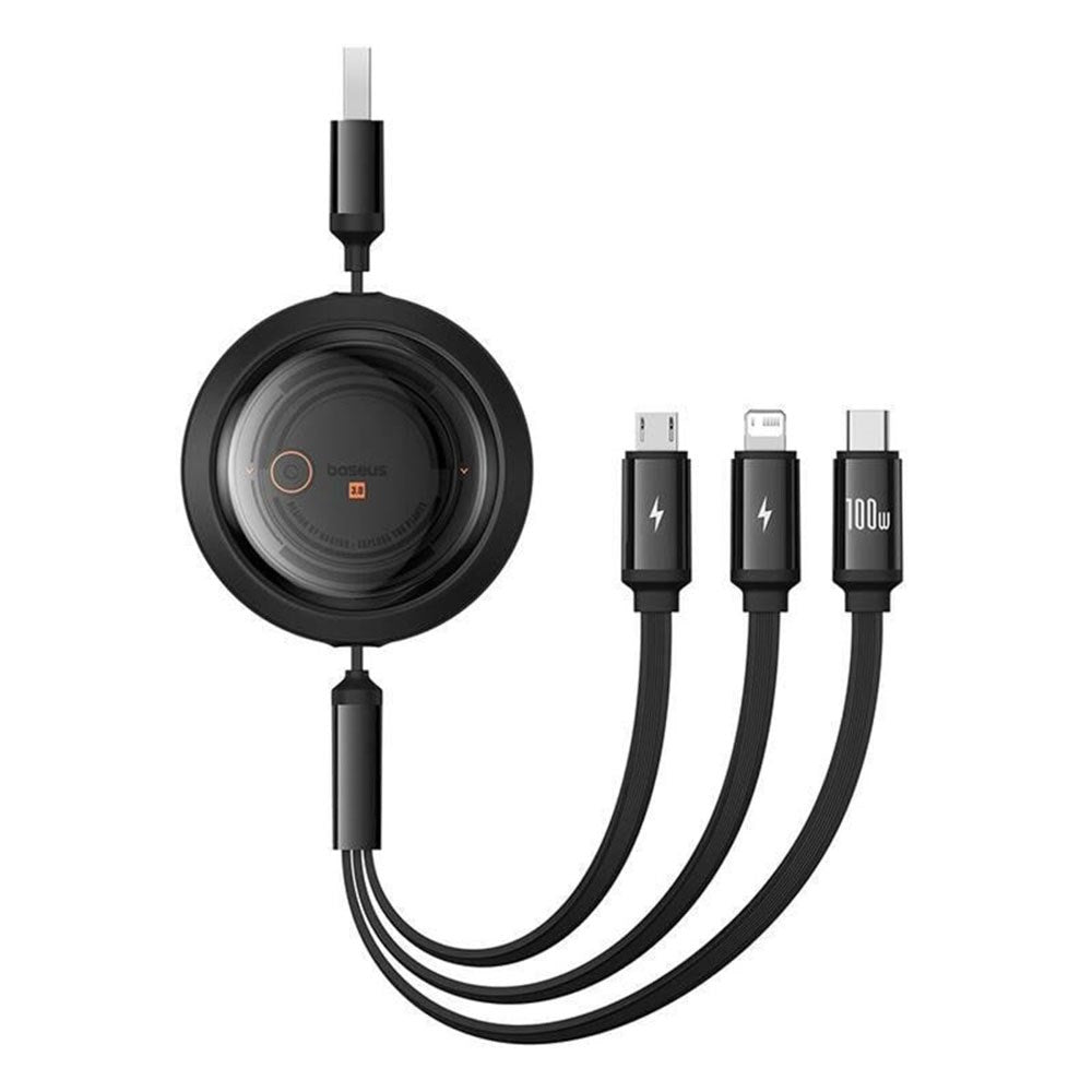 Baseus Free2Draw 3-i-1 Utdragbar Multikabel - USB-A till USB-C / Lightning / Micro USB - 1.1m - Svart