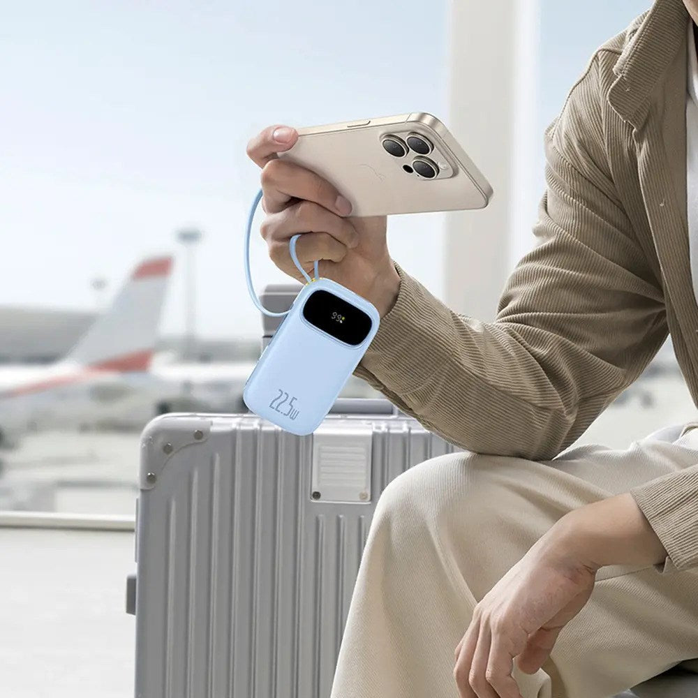Baseus EnerFill 20 000mAh Powerbank 22,5W med Inbyggd USB-C- & Lightning-Kabel - Blå