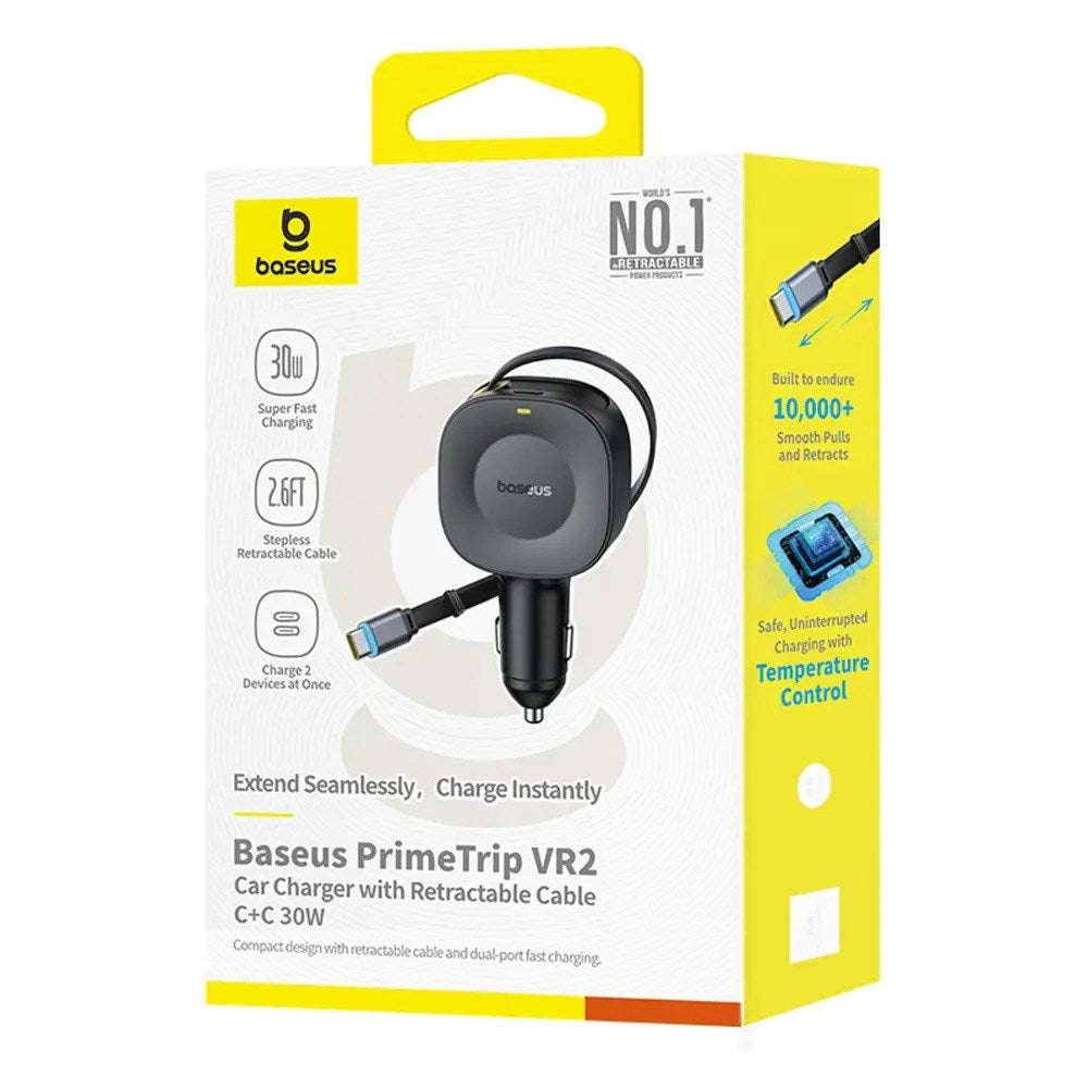 Baseus PrimeTrip VR2 30W Billaddare med Inbyggd USB-C Kabel & USB-C Kontakt - Svart