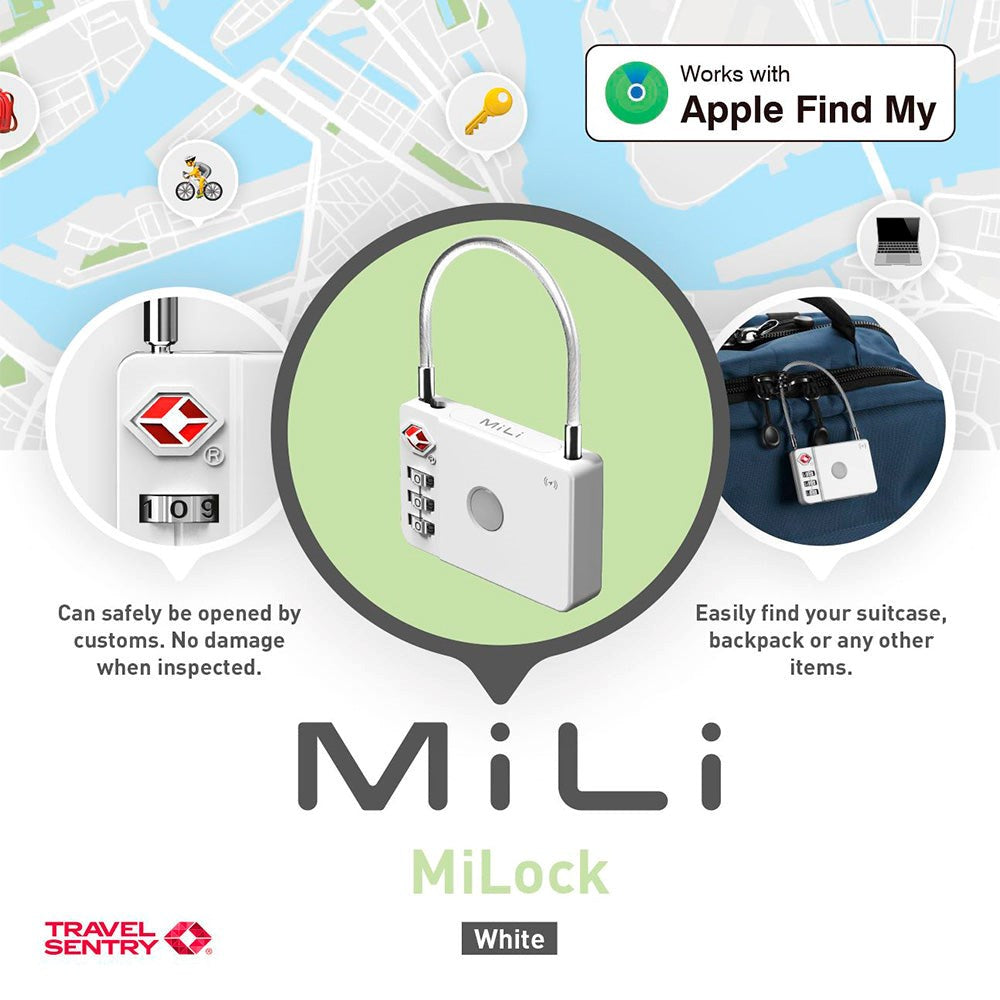 MiLi MiLock Bagagelås med Tracker - Vit