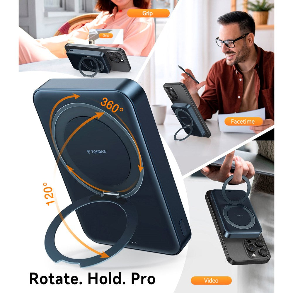 TORRAS Magnetisk 15W Powerbank 10 000mAh med Kickstand - Svart