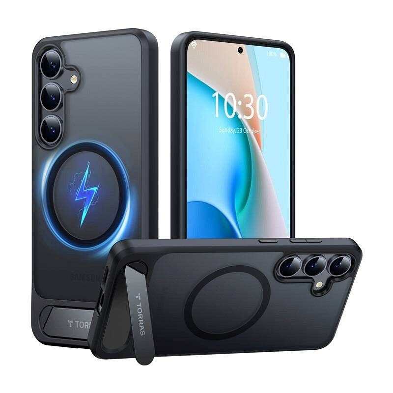 TORRAS Samsung Galaxy S25 Pstand Hybrid Skal m. Ställfunktion - MagSafe Kompatibel - Svart
