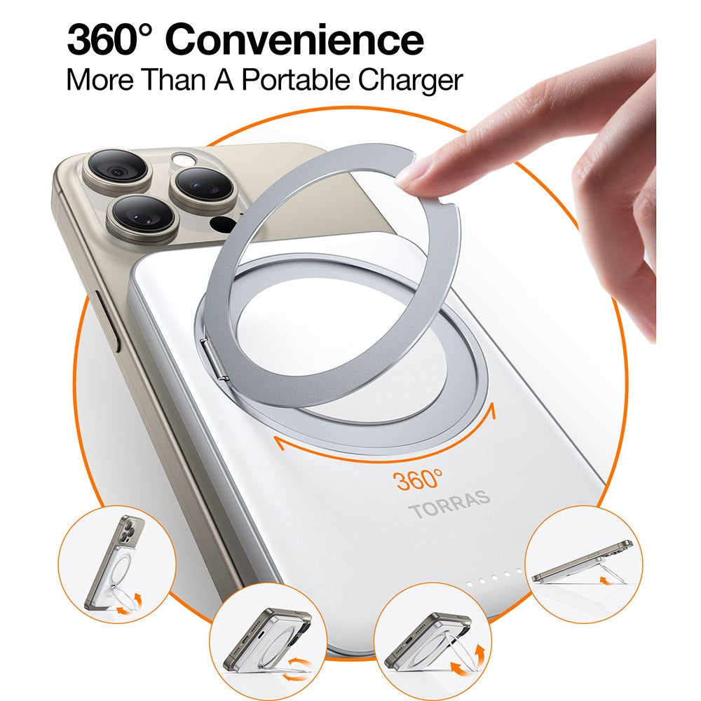 TORRAS Magnetisk 15W Powerbank 5 000mAh med Kickstand - Vit