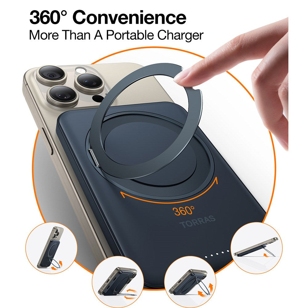 TORRAS Magnetisk 15W Powerbank 5 000mAh med Kickstand - Svart