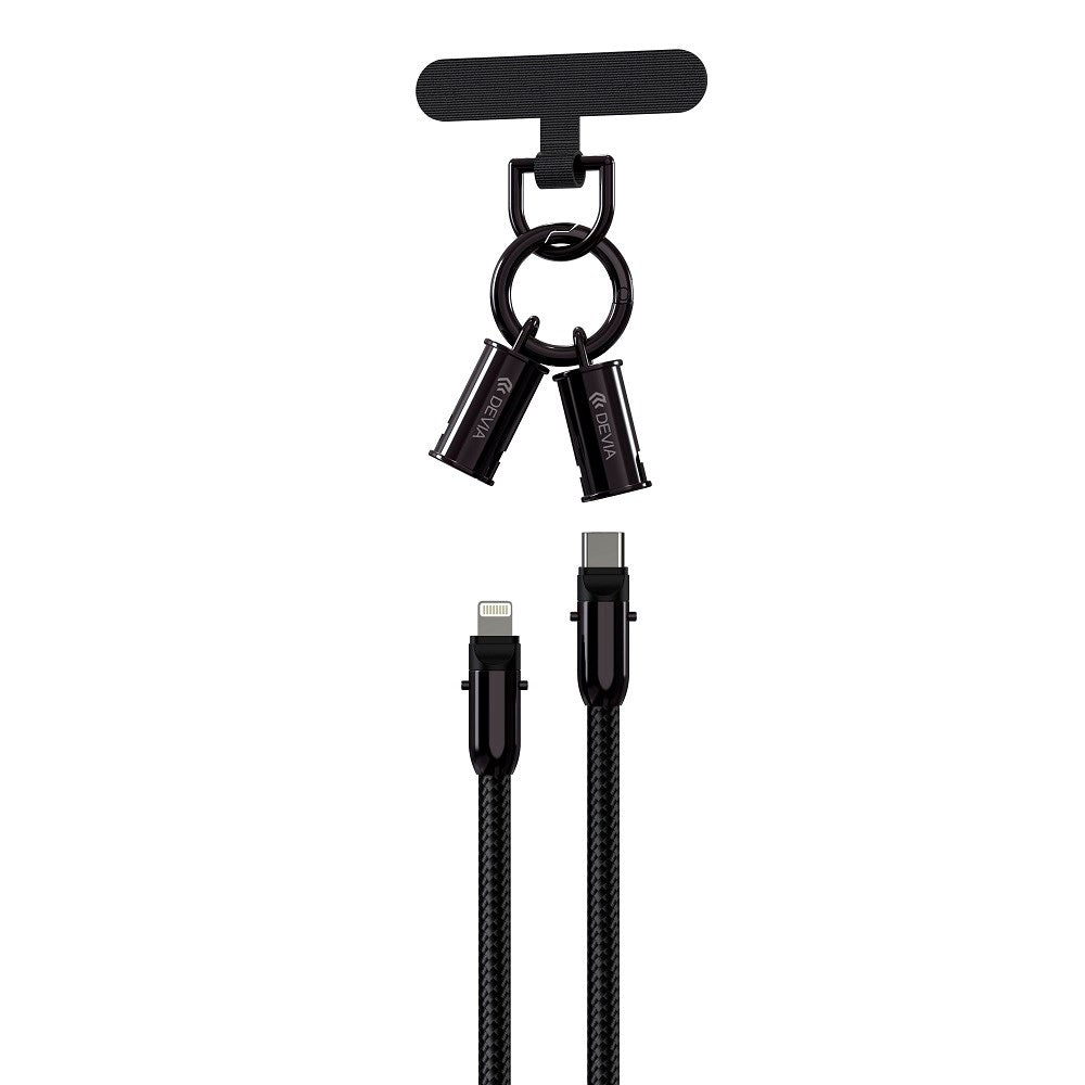 Devia 2-i-1 Mobilrem & USB-C till Lightning Kabel - Svart