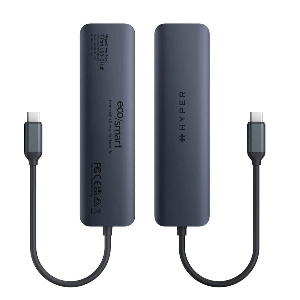 Hyper HyperDrive Ecosmart 7-i-1 USB-C-Hubb med USB-A / USB-C / HDMI / Ethernet / SD- & MicroSD-Kort - Grå
