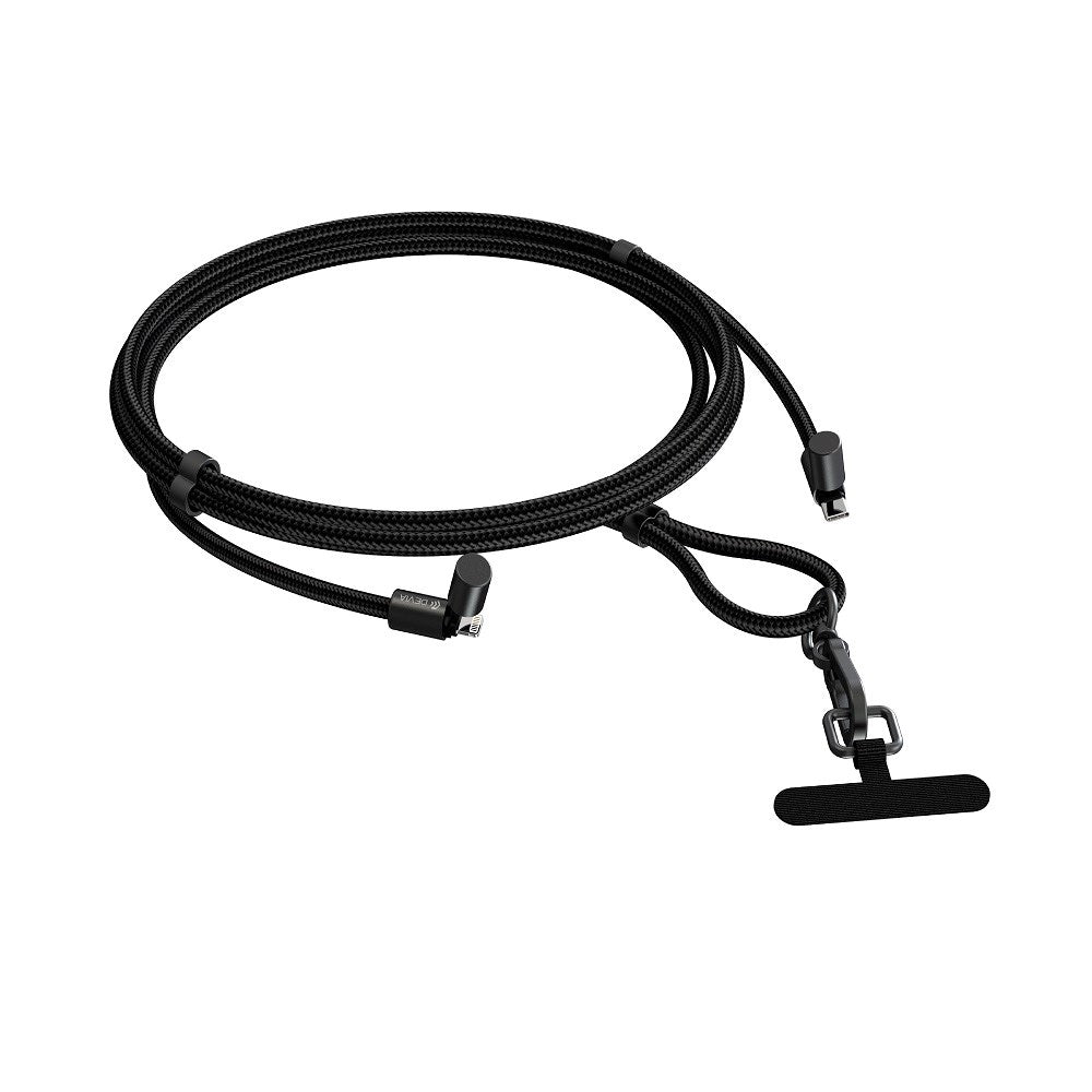 Devia 2-i-1 Justerbar Mobilrem & USB-C till Lightning Kabel - Svart