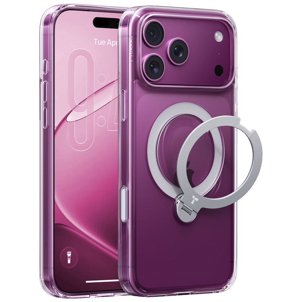 iPhone 18 Pro Max / 17 Pro Max TORRAS Ostand Q3 Spin Skal - MagSafe Kompatibel - Genomskinlig