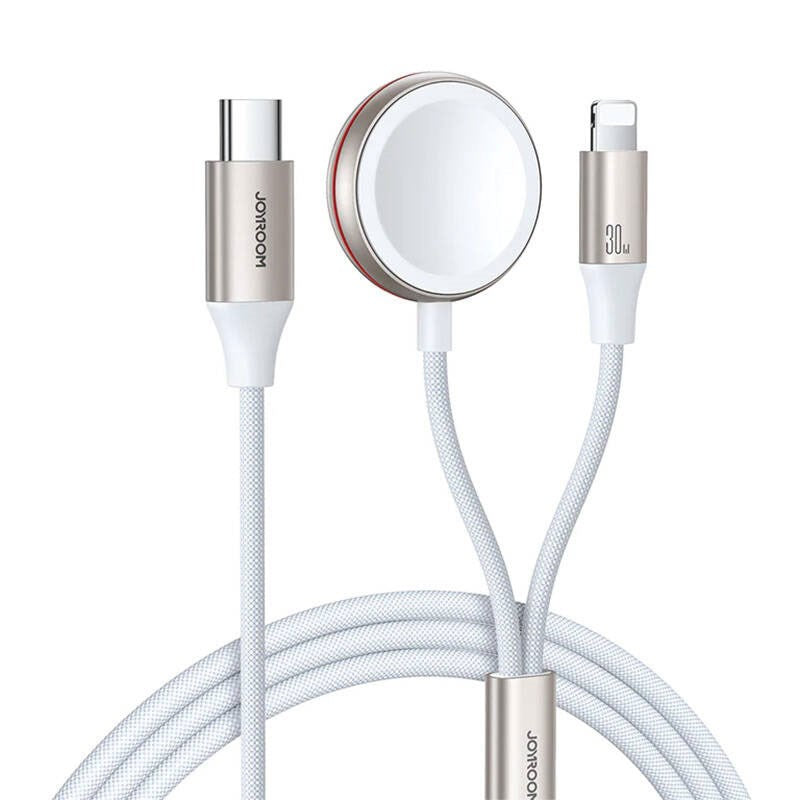 Joyroom 2-i-1 Trådlös Laddningskabel - 30W / 1.5m - Vit