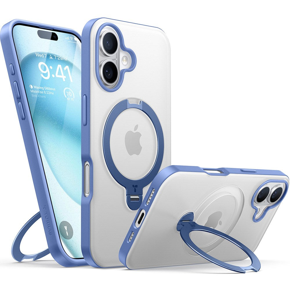 TORRAS iPhone 16 Flexibelt Plast Skal m. Ställfunktion - MagSafe Kompatibel - Blå