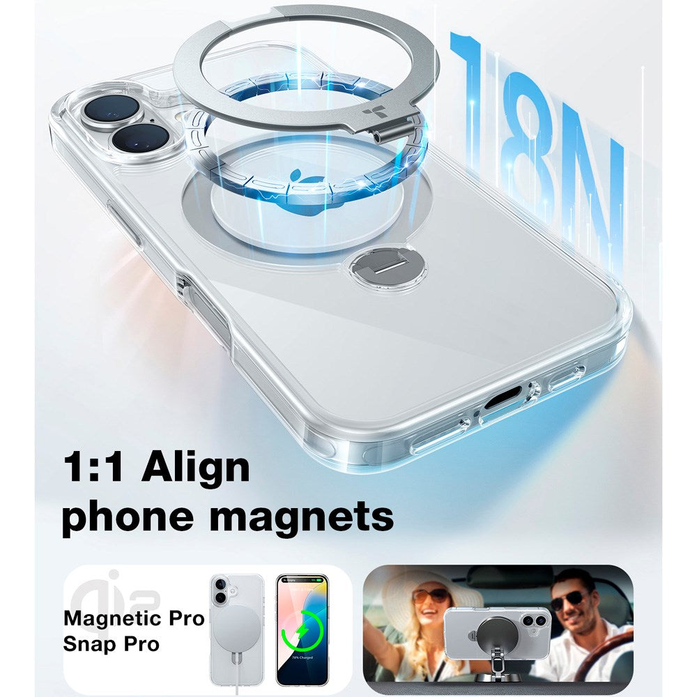 TORRAS iPhone 16 Plus Flexibelt Plast Skal m. Ställfunktion - MagSafe Kompatibel - Genomskinlig