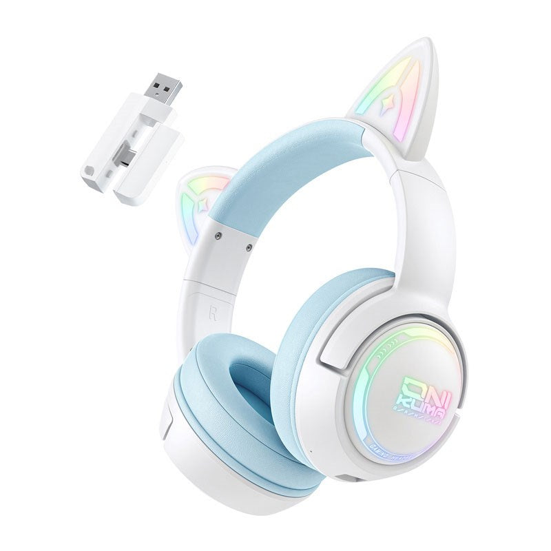 ONIKUMA GT838 Cat Ear Gaming Headset - Vit / Blå