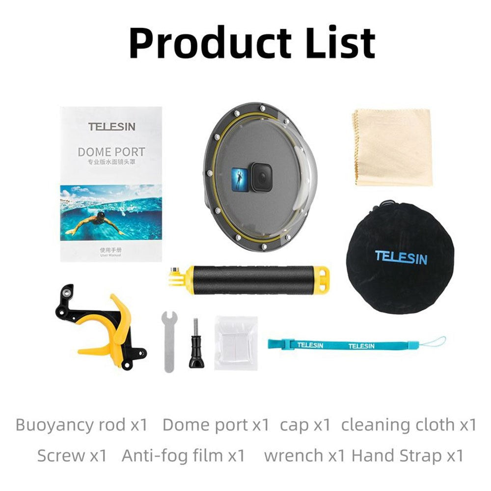 TELESIN Vattentätt Dome Fodral med Handtag för GoPro Hero 9 / 10 / 11 / 12 / 13 - Genomskinlig / Svart