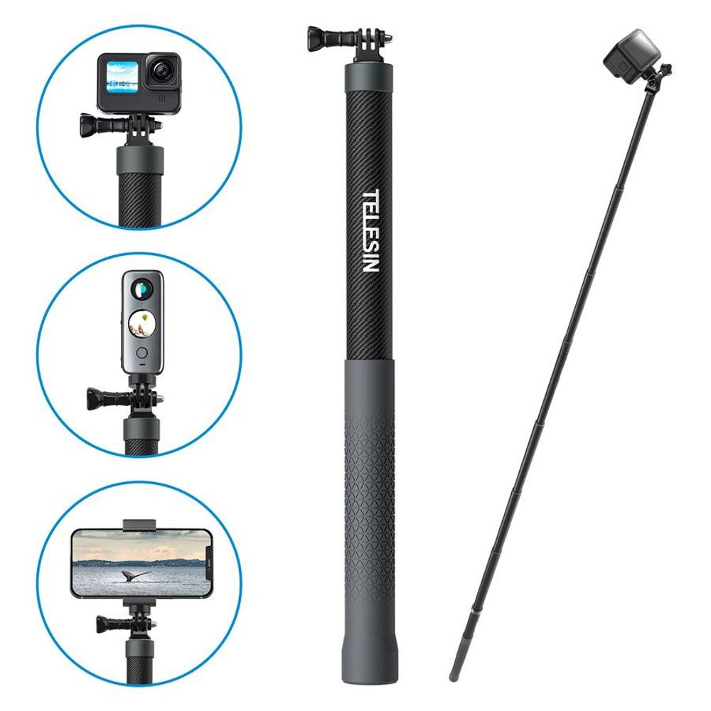 TELESIN Teleskopisk Selfiepinne med Silikonhandtag - 3 meter - Svart / Grå