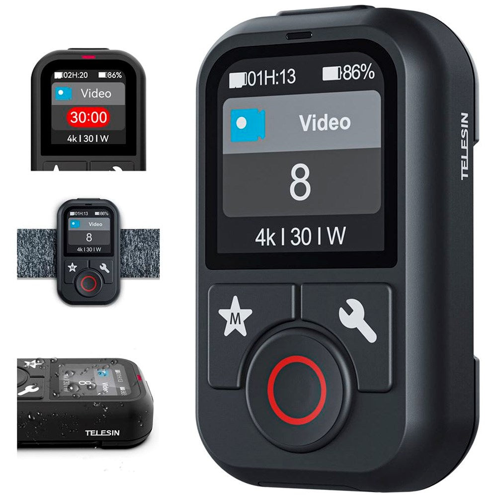 TELESIN Fjärrkontroll för GoPro Hero 8 / 9 / 10 / 11 / 12 / 13 / MAX m. Handledsrem - Svart