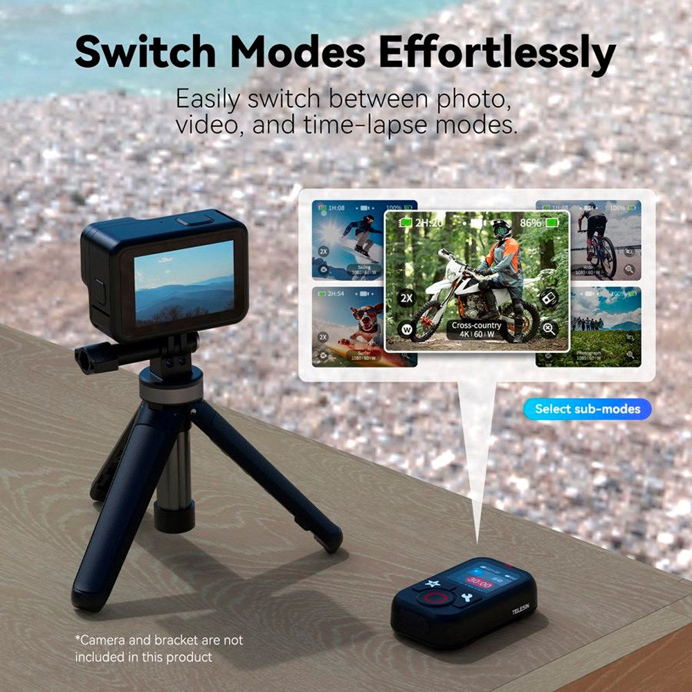 TELESIN Fjärrkontroll för GoPro Hero 8 / 9 / 10 / 11 / 12 / 13 / MAX m. Handledsrem - Svart