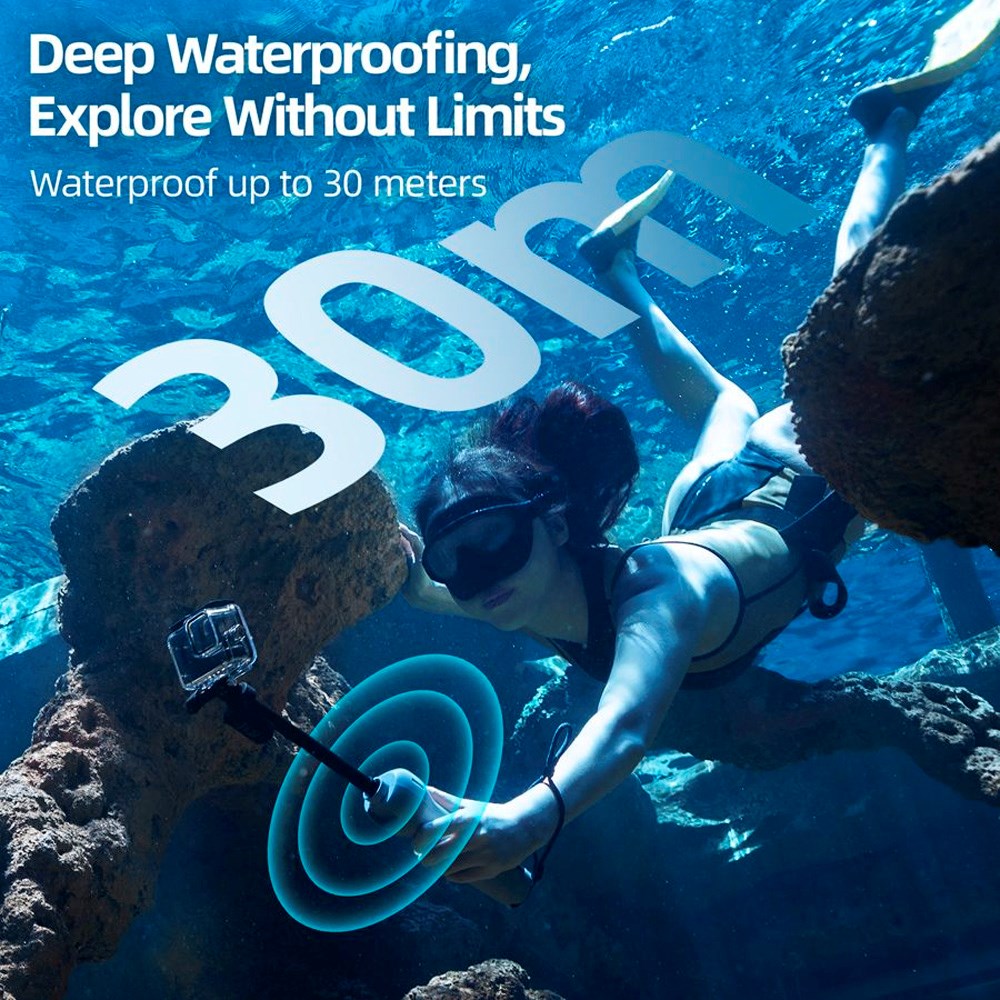 TELESIN Undervattens Selfie Stick m. Inbyggd Fjärrkontroll för GoPro Hero 8 / 9 / 10 / 11 / 12 / 13 - Grå / Svart