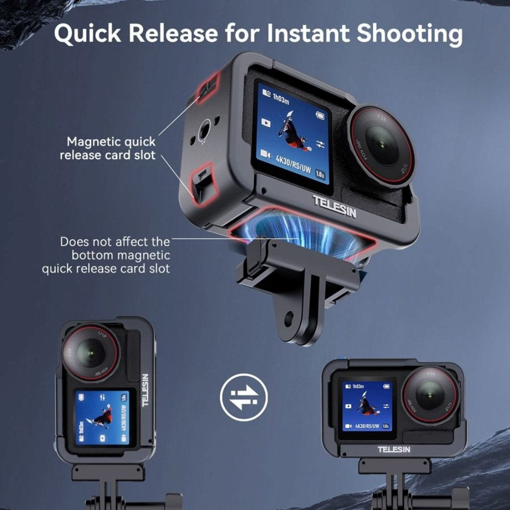 TELESIN Metall Cage för DJI Osmo Action 3 / 4 / 5 Pro - Grå
