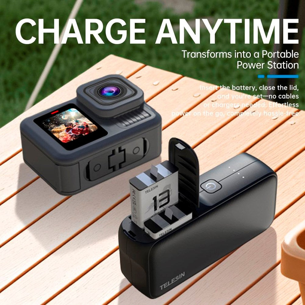 TELESIN PowerBank Batteri Laddare för GoPro Hero 13 & Smartphones - Svart