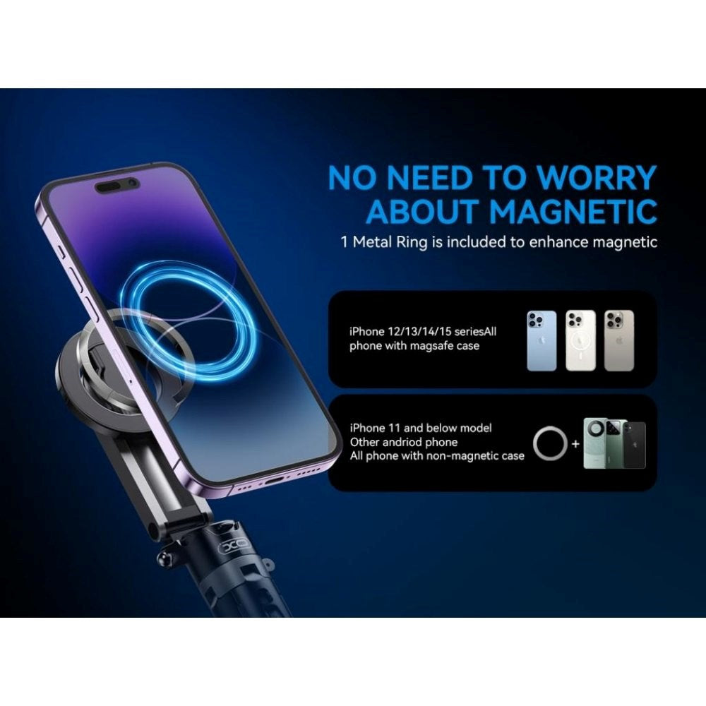 XO SS22 Multifunktionell Selfiepinne med Inbyggt Stativ & Avtryckarknapp - MagSafe Kompatibel - Svart