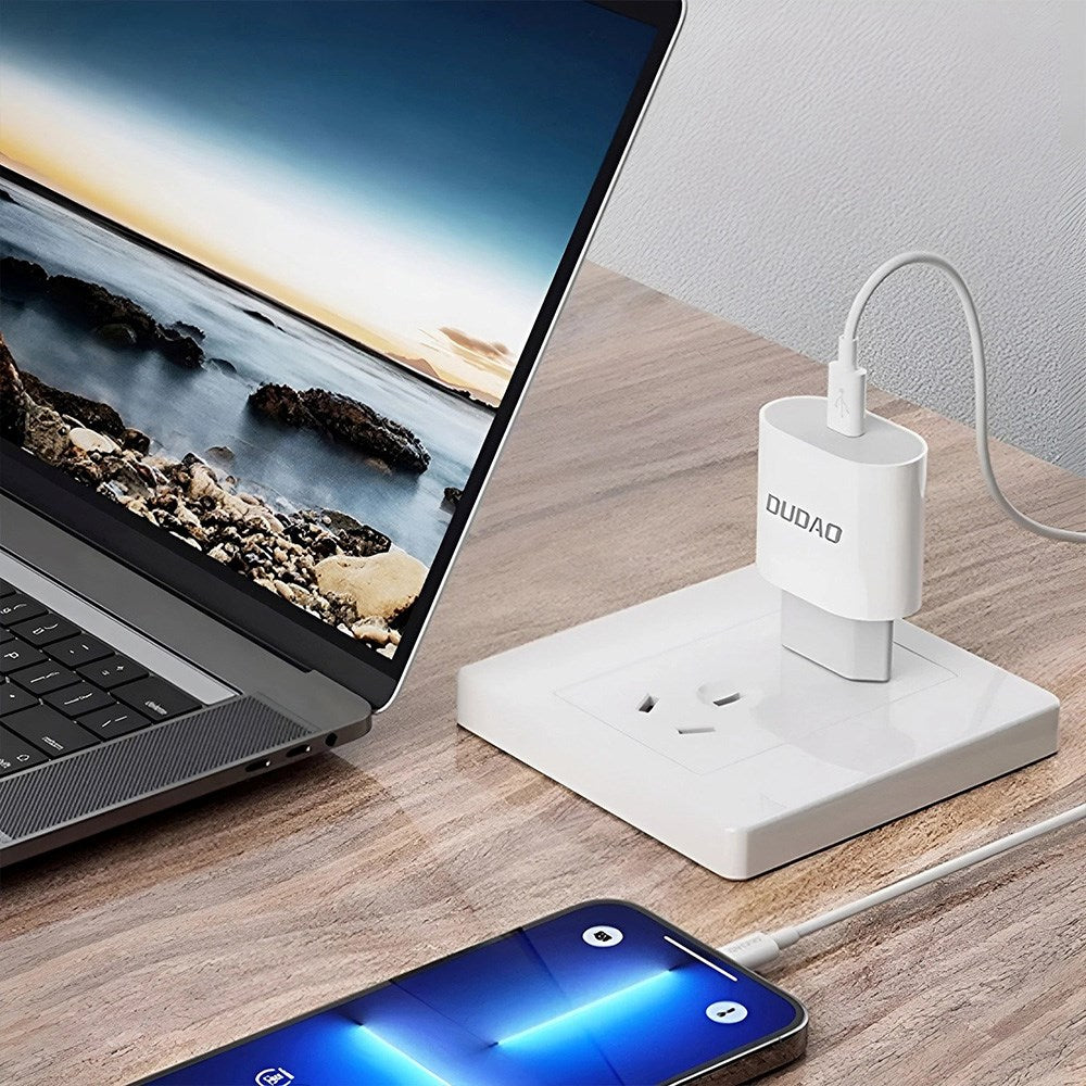 Dudao 20W PD Väggladdare USB-C inkl. Kabel - Vit