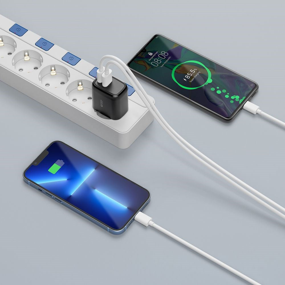Tech-Protect 20W Wall Charger m. 1 X USB-C & 1 X USB-A - Svart