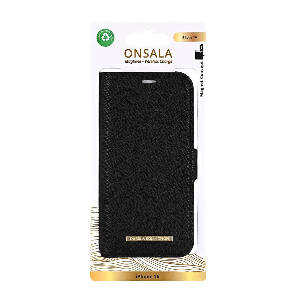 Onsala iPhone 16 ECO Fodral med Plånbok - MagSafe Kompatibel - Black
