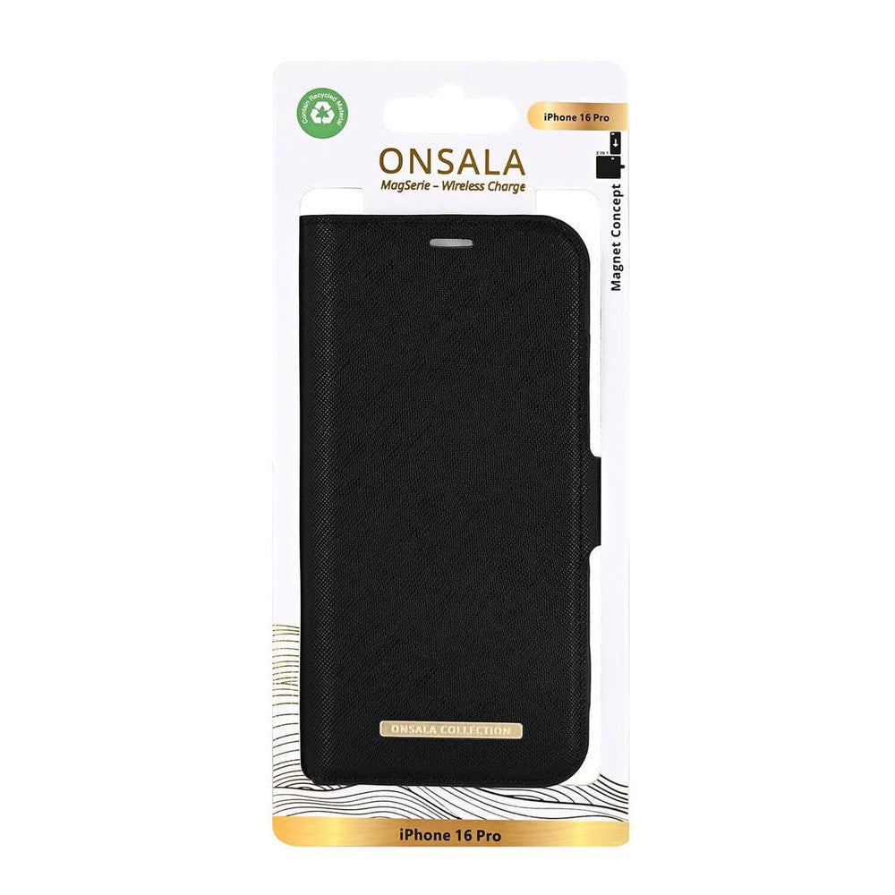 Onsala iPhone 16 Pro ECO Fodral med Plånbok - MagSafe Kompatibel - Black