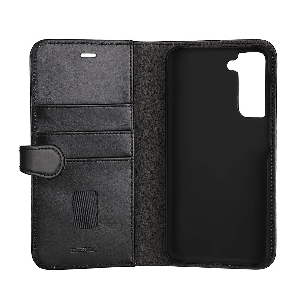 Samsung Galaxy S21 FE Buffalo Wallet Plånboksfodral Äkta Läder - Svart