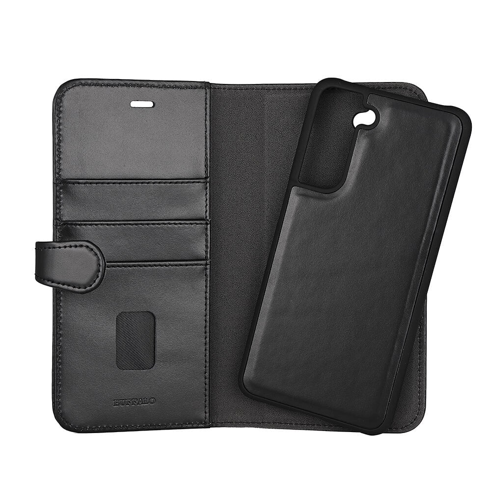 Samsung Galaxy S21 FE Buffalo Wallet Plånboksfodral Äkta Läder - Svart