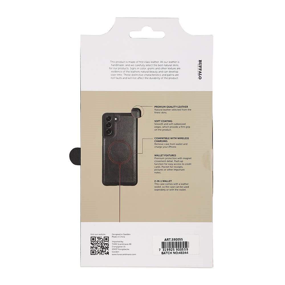 Samsung Galaxy S21 FE Buffalo Wallet Plånboksfodral Äkta Läder - Svart